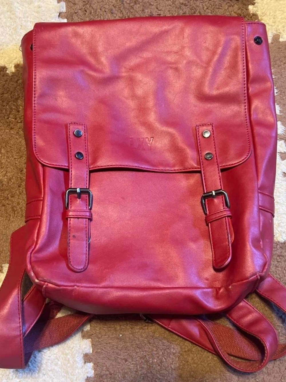 Red leather backpack